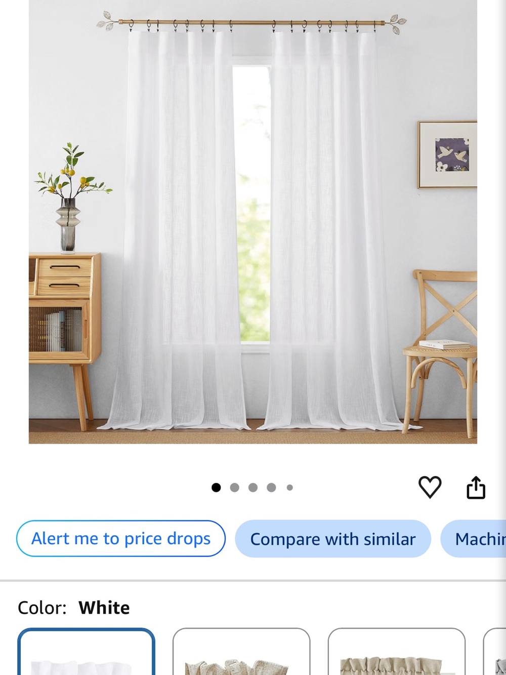White Sheer Curtain Panels - Semi-Transparent- set of 2 (2 sets available)